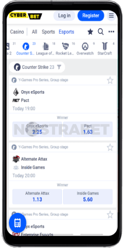 Cyberbet mobile eSports markets on Android app