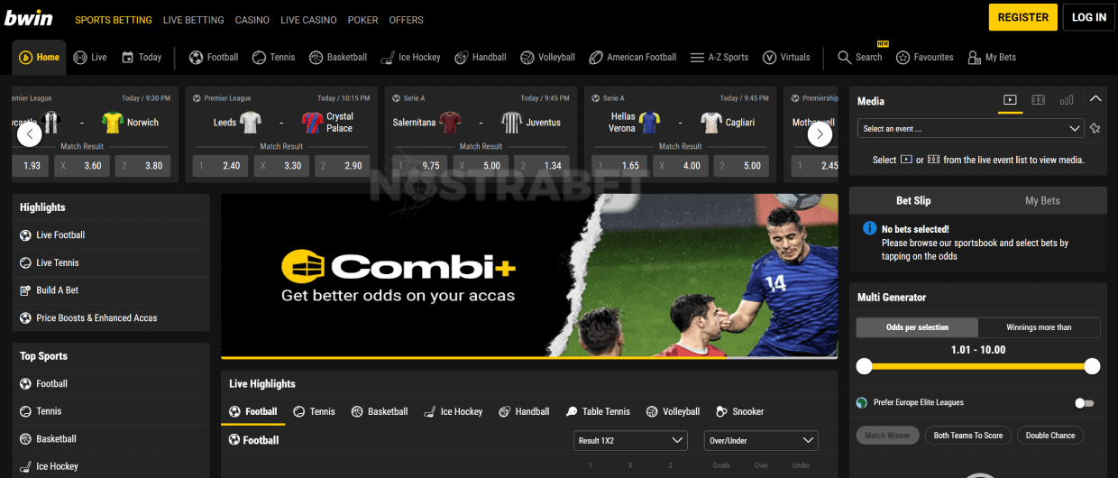 homepage of bwin