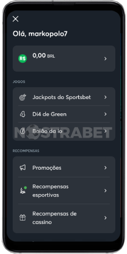 menu do aplicativo android sportsbet.io