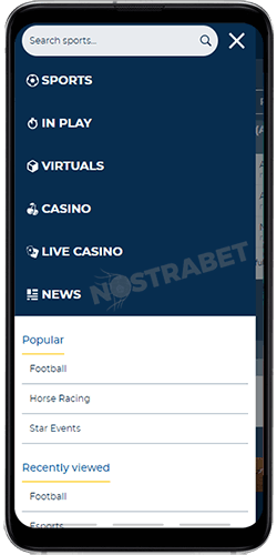 StarSports Android App Menu